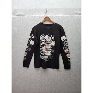 Tokyo Graphic Long Sleeve Shirt By Weekend Warrior M Black Waffle Knit Cotton
